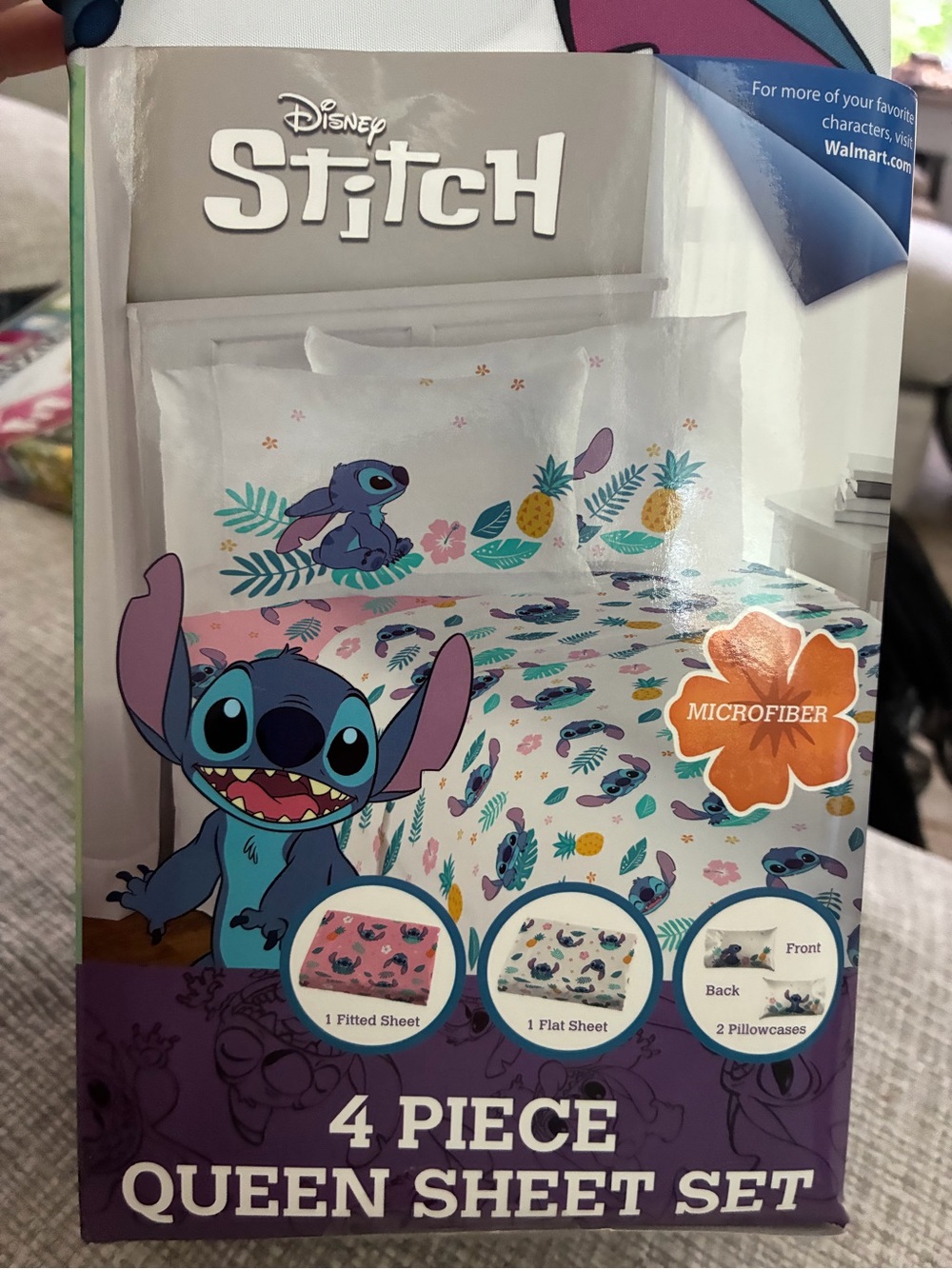 Disney Stitch Queen Sheet Set - White, Blue, Pink, Yellow